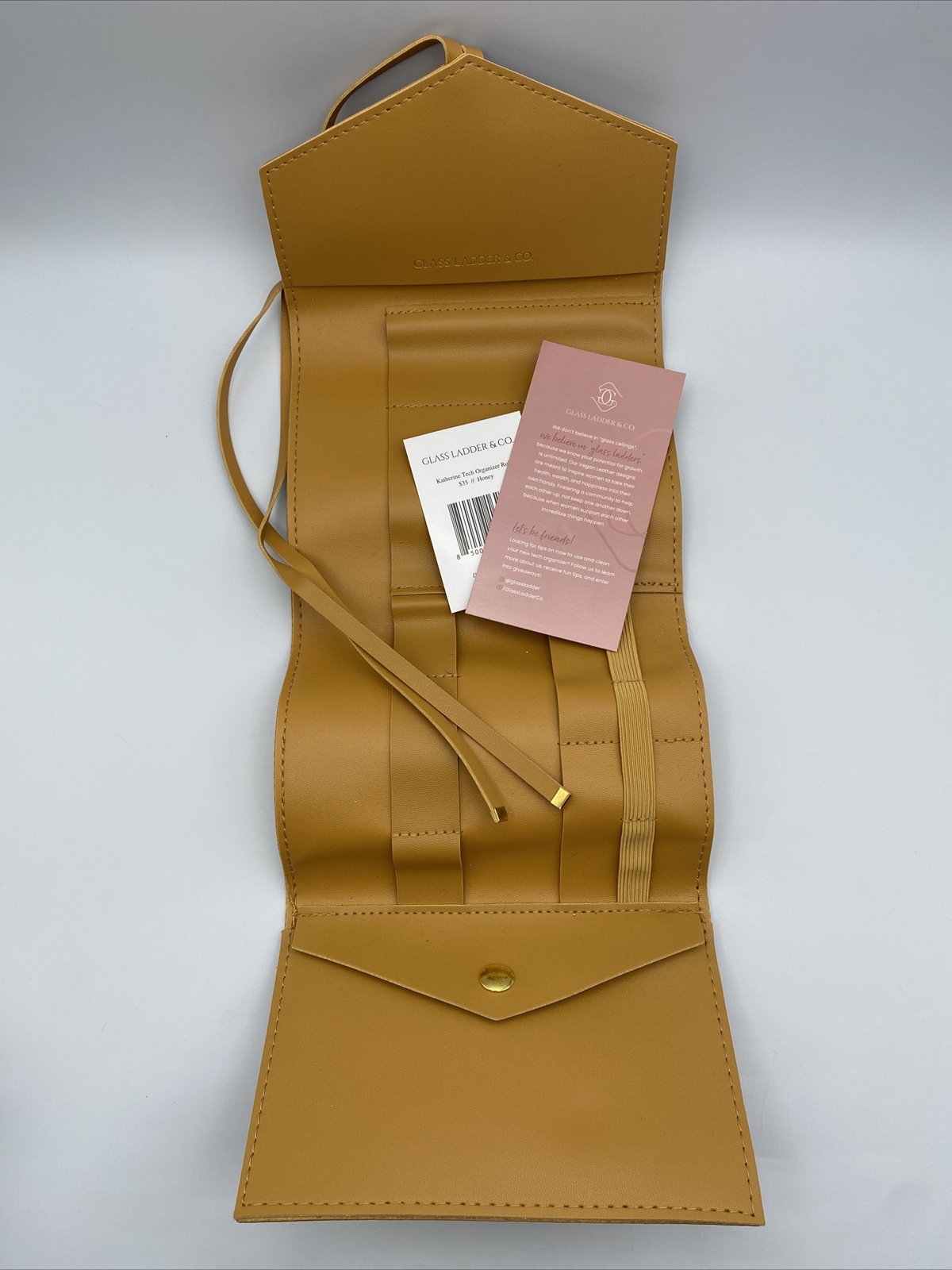 NEW Glass Ladder & Co Vegan Leather Katherine Tech Organizer Roll Honey Wallet