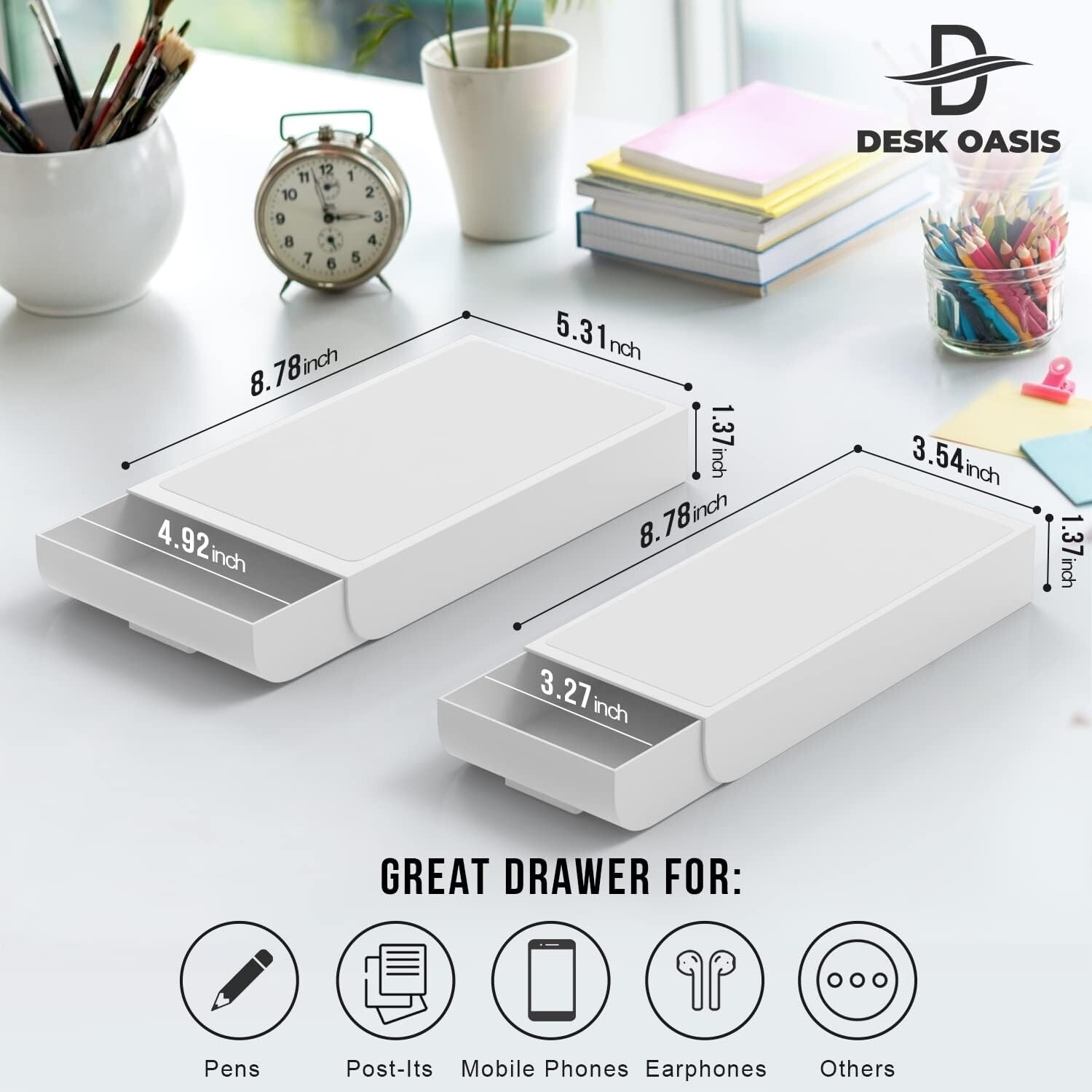 Desk Oasis 2 Pack Under Desk Storage, Plastic Desk Accessories, Slide Out Desk