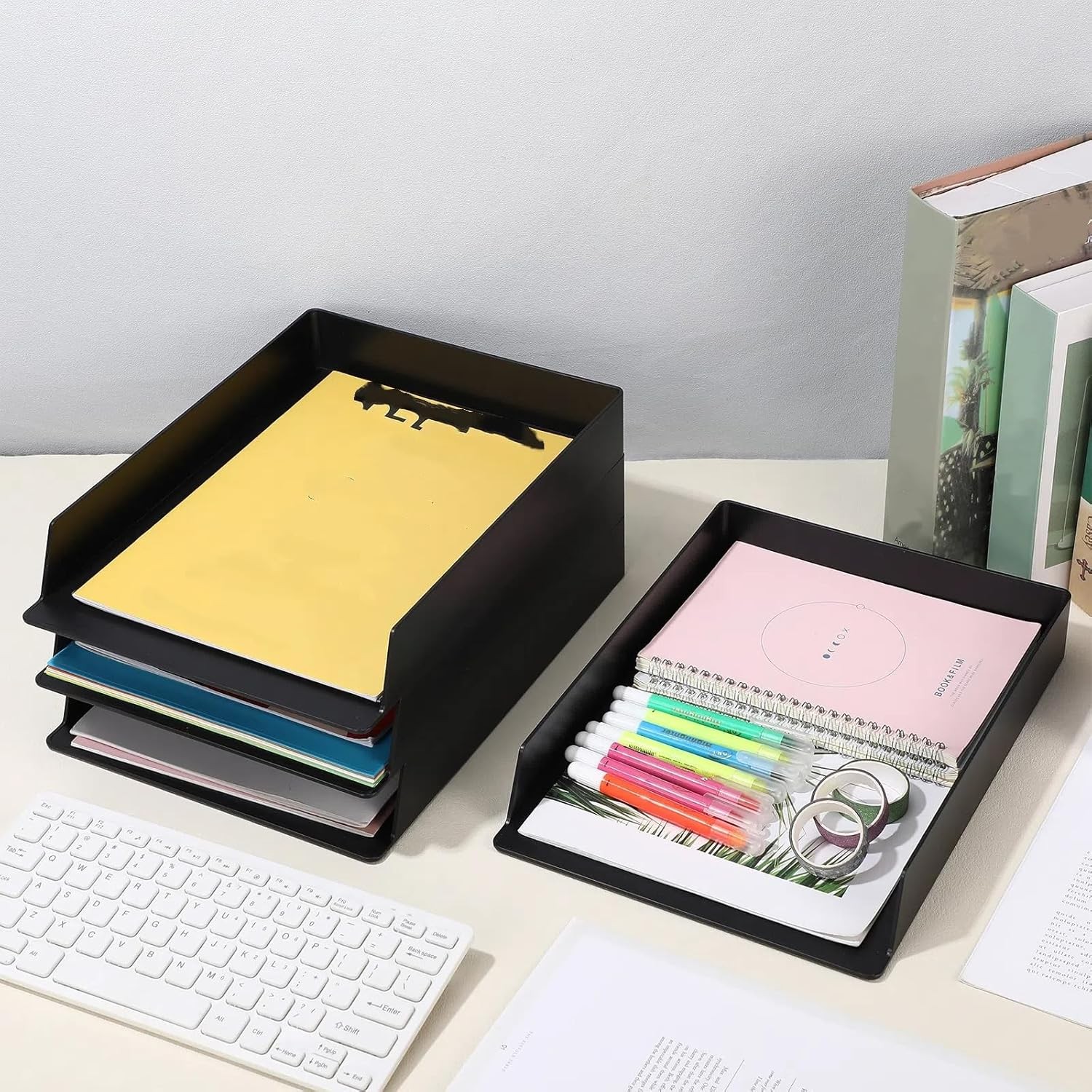 4 Pcs Stackable Paper Trays Rectangular Plastic Desk Tray Holder Desktop 4