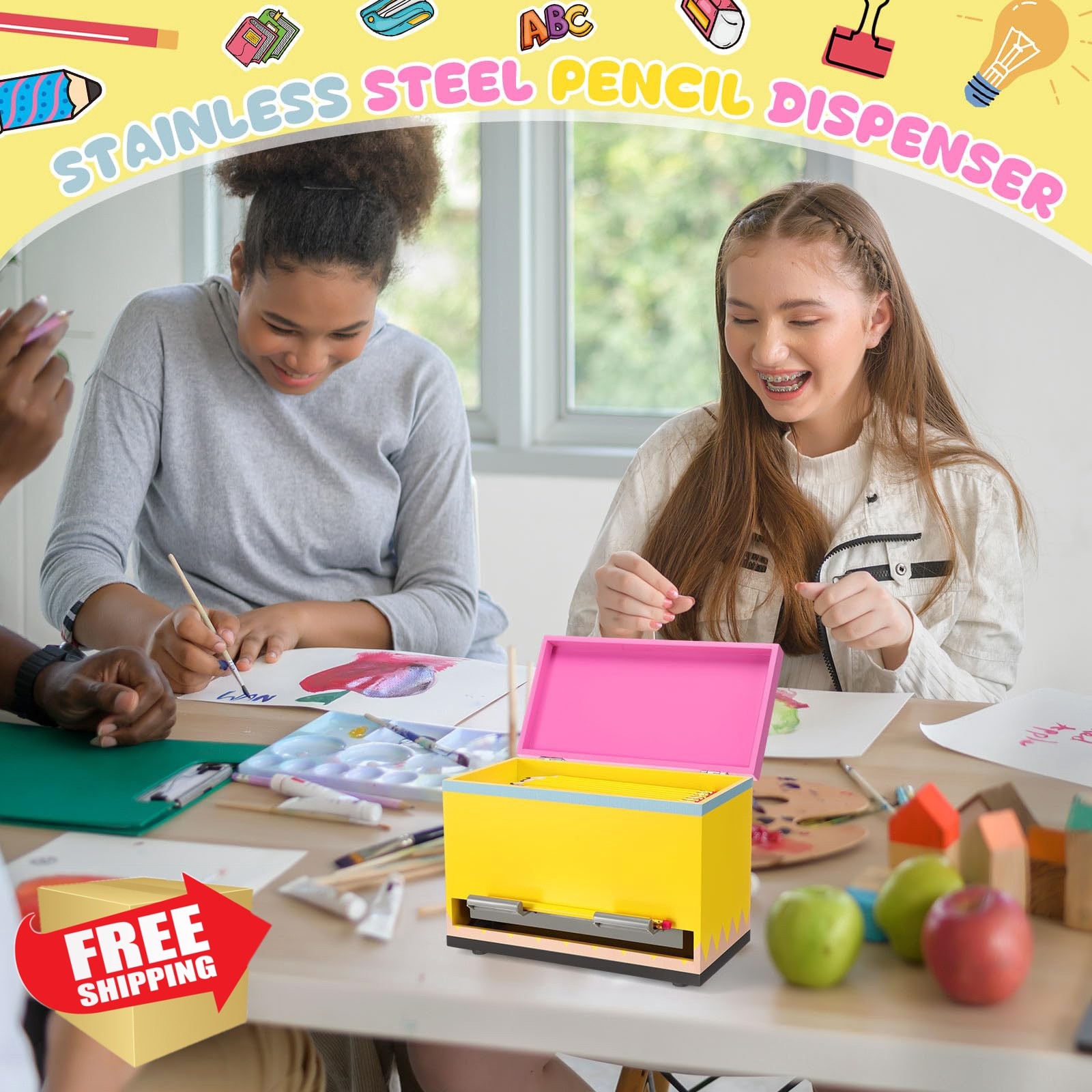 Yalikop 1 Pc Pink Yellow Pencil Dispenser