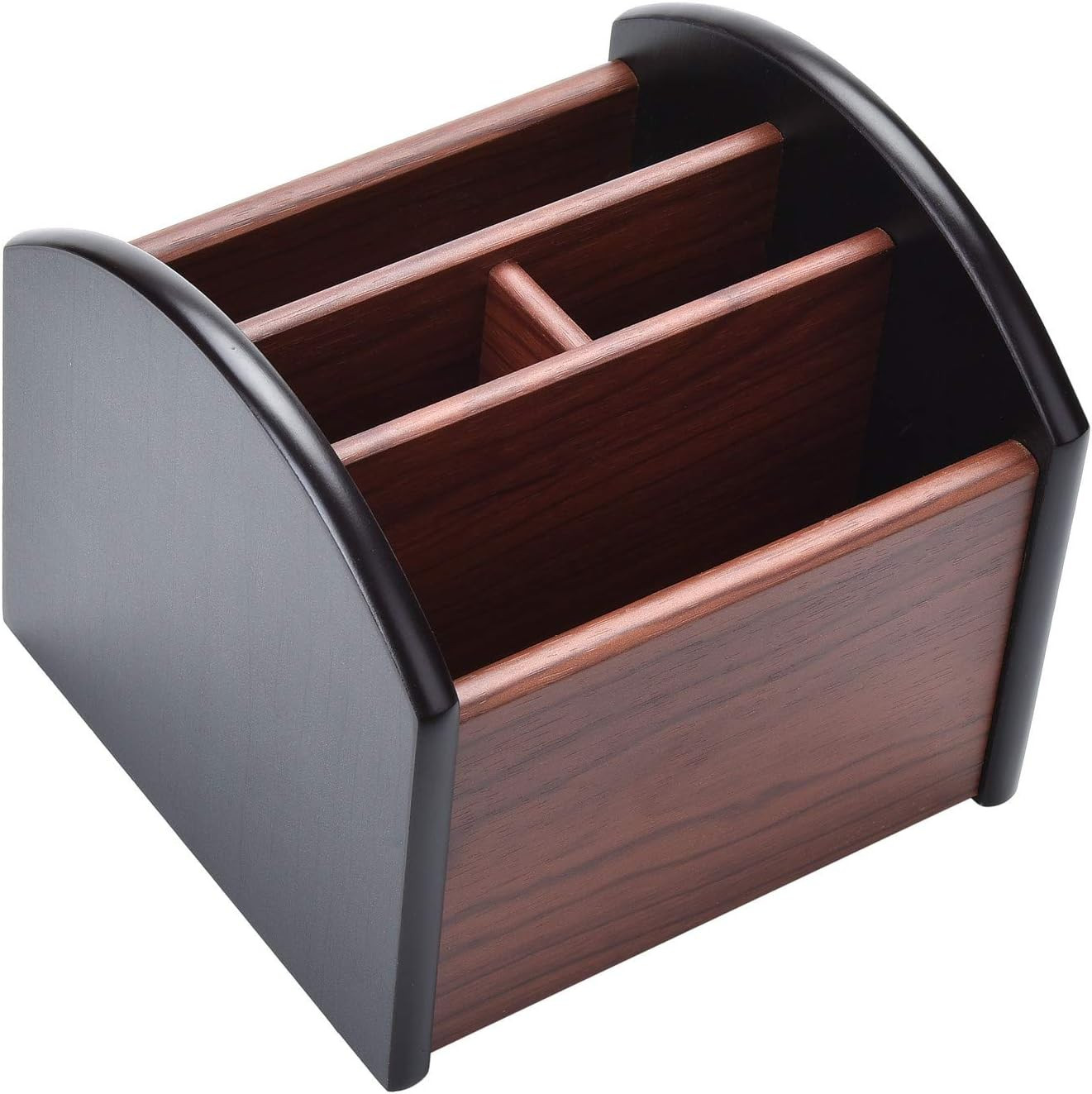 Siveit Wooden Desk Organizer, 4 Compartment Revolving Wood Desktop Organizer