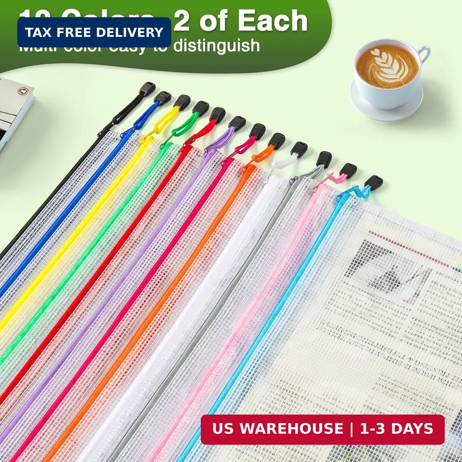 Umriox 24 Pack 12 Colors Zipper Pouches for Organizing, A3 Size (16.9 x 12.4), B