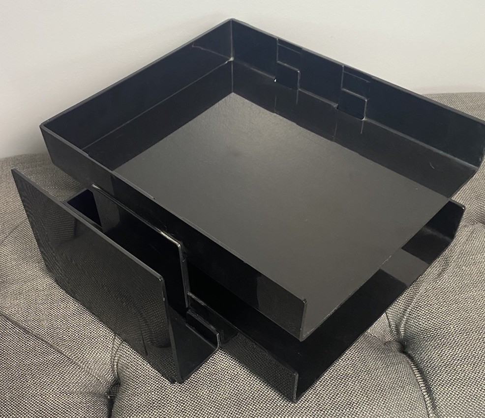 VTG Rubbermaid Commercial Desk Paper Organizer In Black 2 Trays W/ Letter Slot