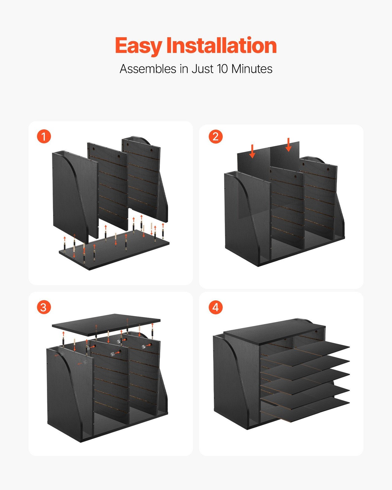 Desktop Literature Organizer – 12 Slot Wooden Sorter, Side Storage, Black Finish