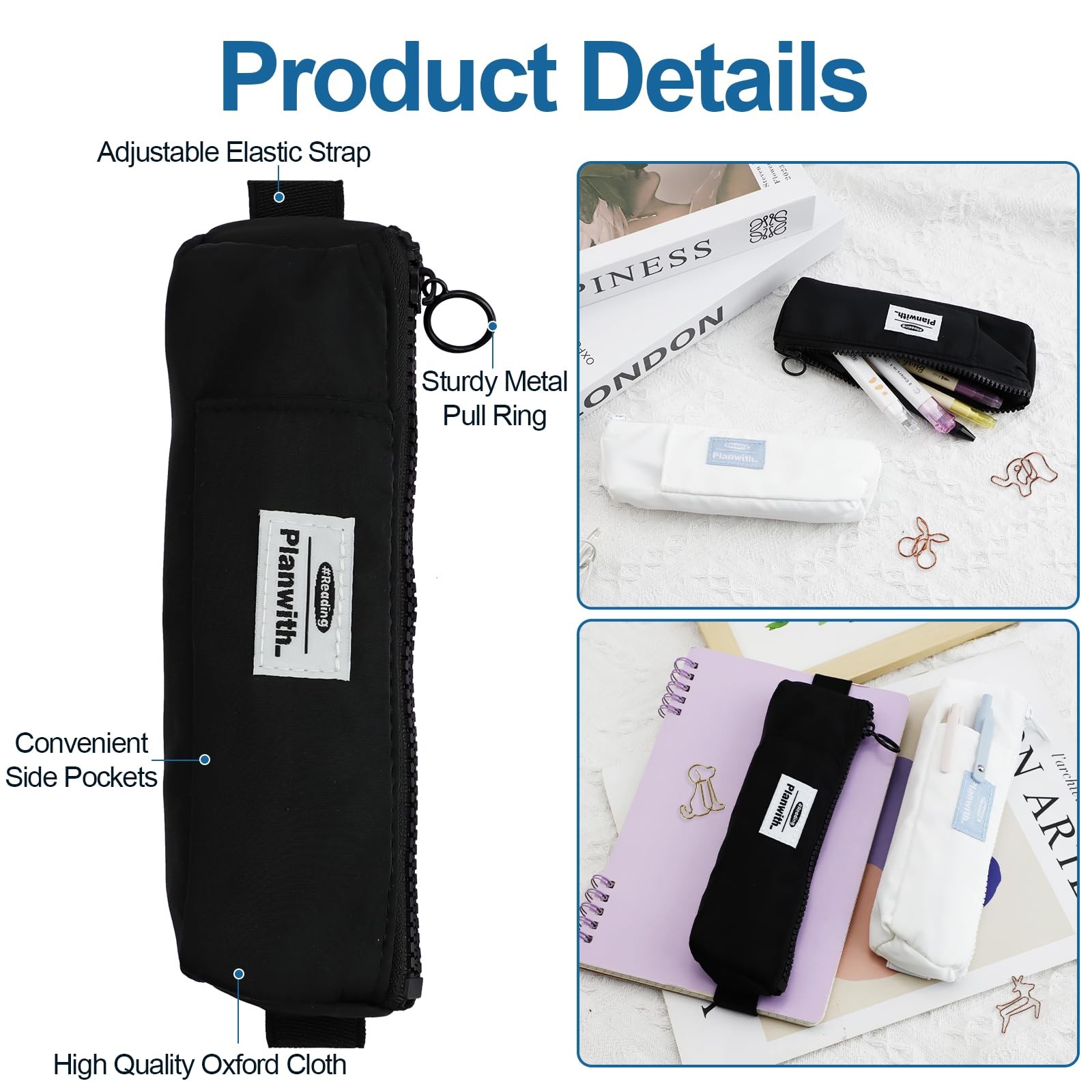 2 Pcs Pen Holder for Notebook with 4 Pcs Paper Clips, Pen Pouch with Adjustab…