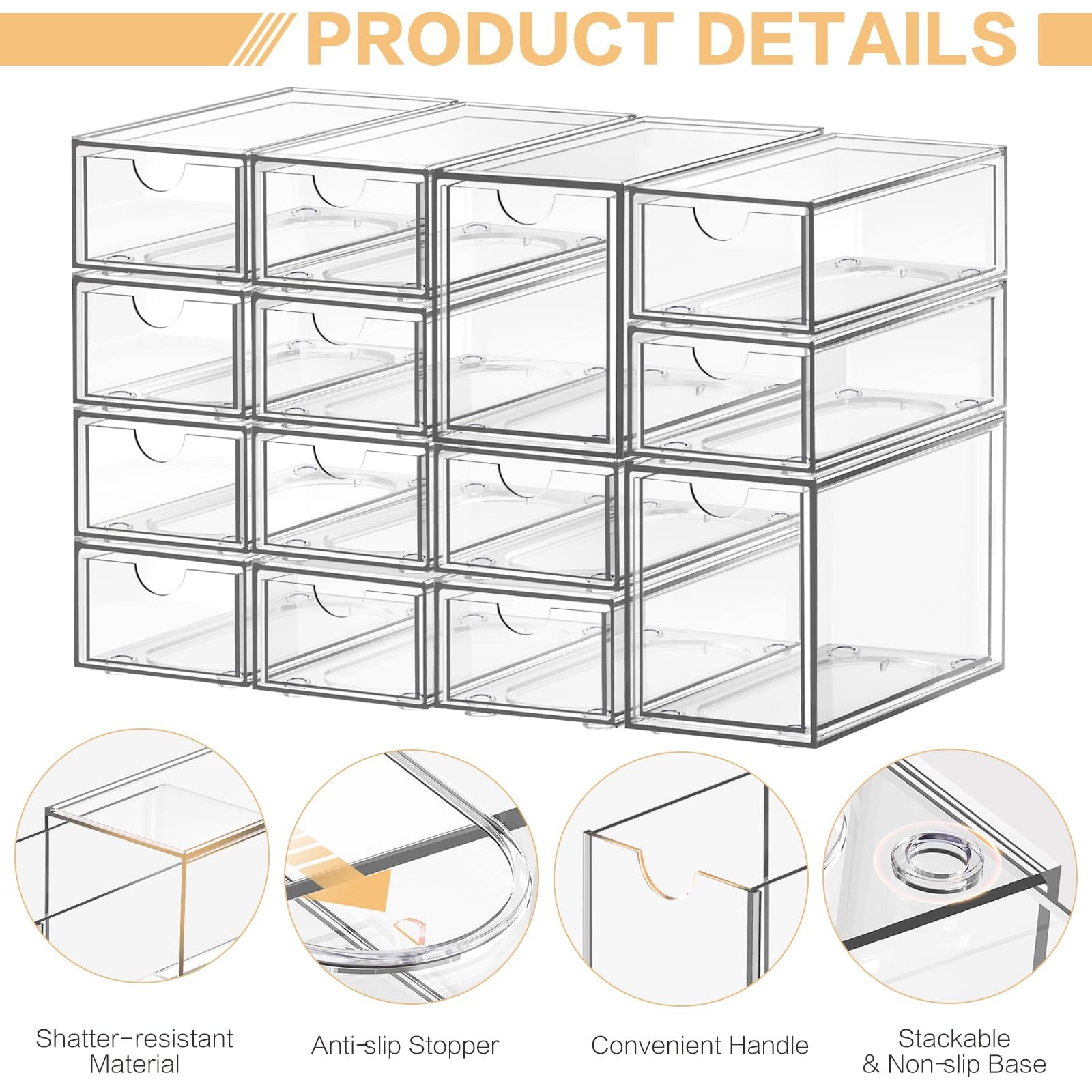 Desk Organizer with 14 Drawers, FODIENS 14 Packs 14 Transparent
