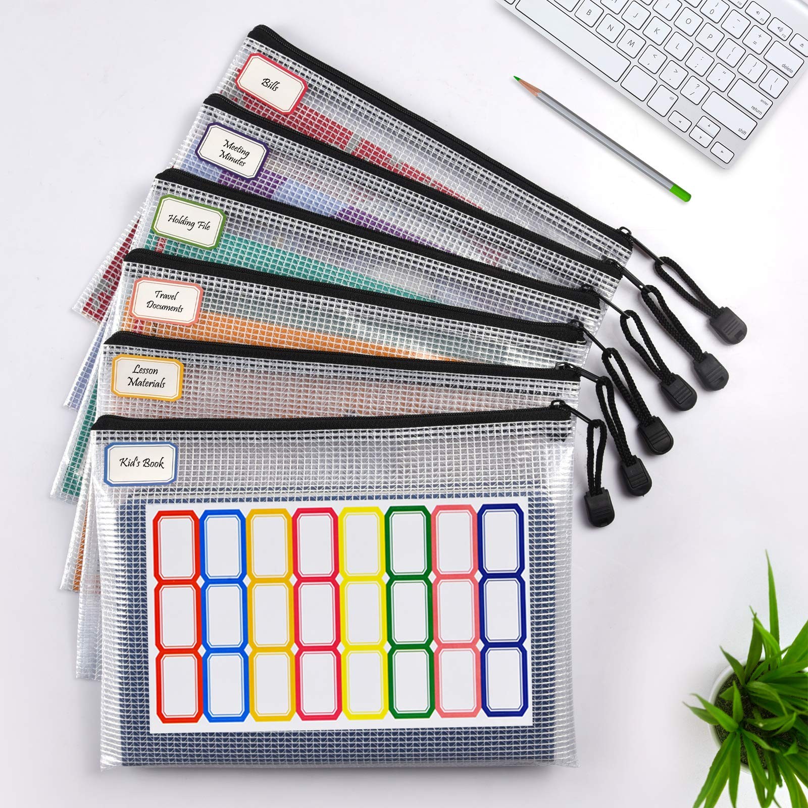 6 PCS A5 Mesh Zipper Pouch Waterproof Plastic Zip Document File Bags