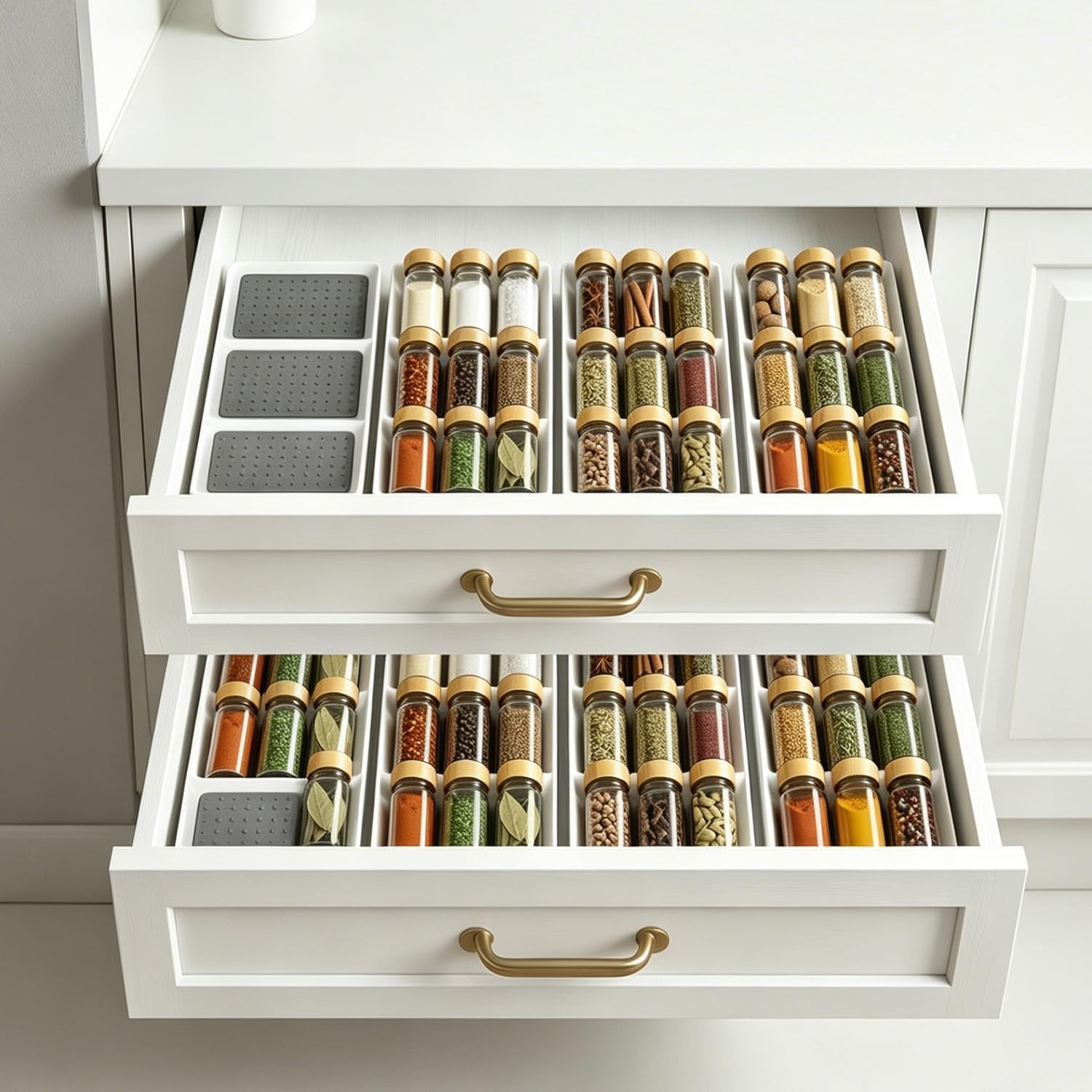 ideamake Spice Drawer Organizer,8 Pack,3 Tier Non-Slip Silicone 8 Pack, White