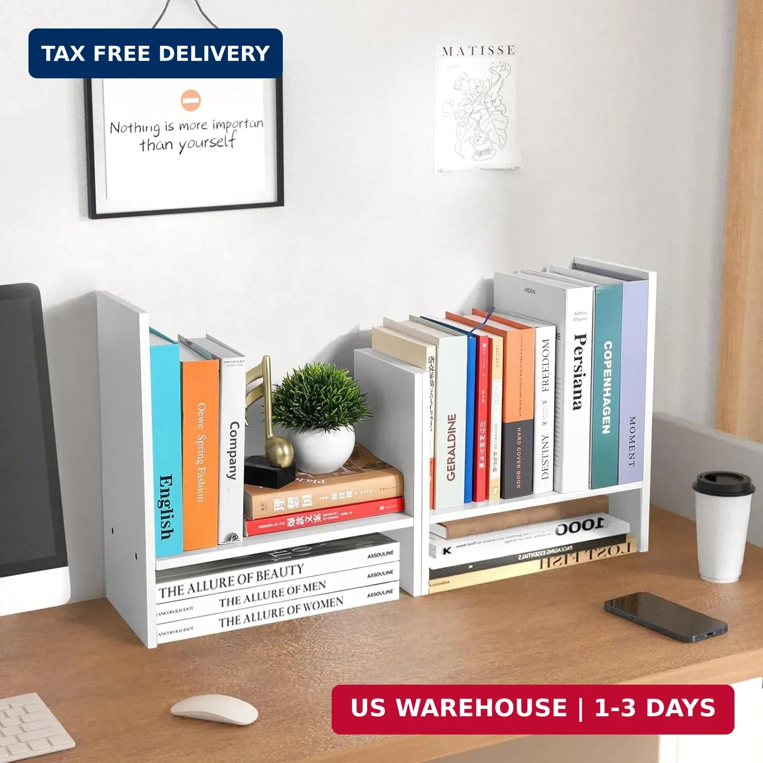 CITLOW Desktop Shelf Organizer – Adjustable Wood Desktop Bookshelf, Table Top Sh
