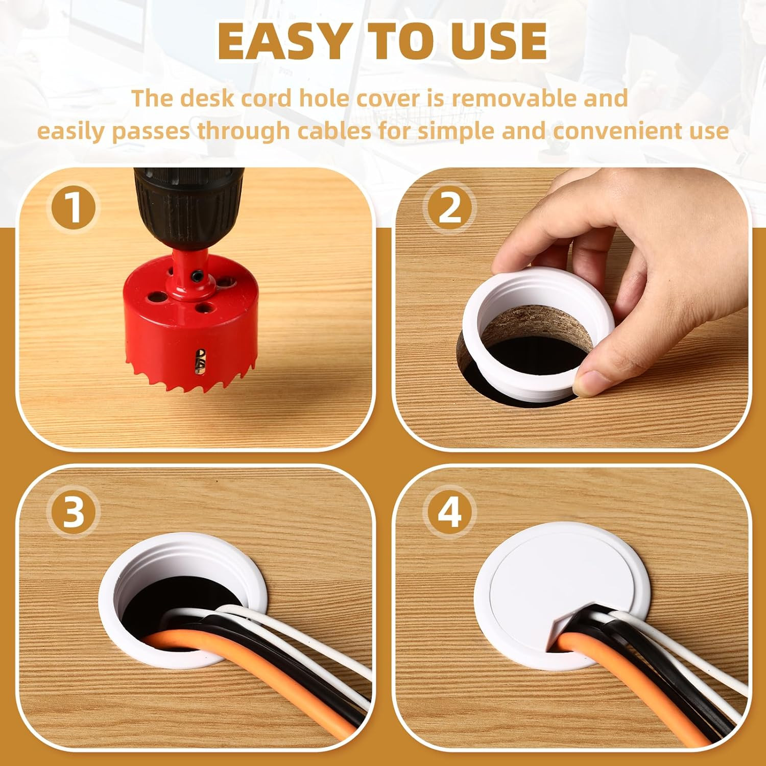 Desk Grommet 2 Inch (50 Mm) 10 Pieces, Desk Hole Cover for Cables White, ABS Pla