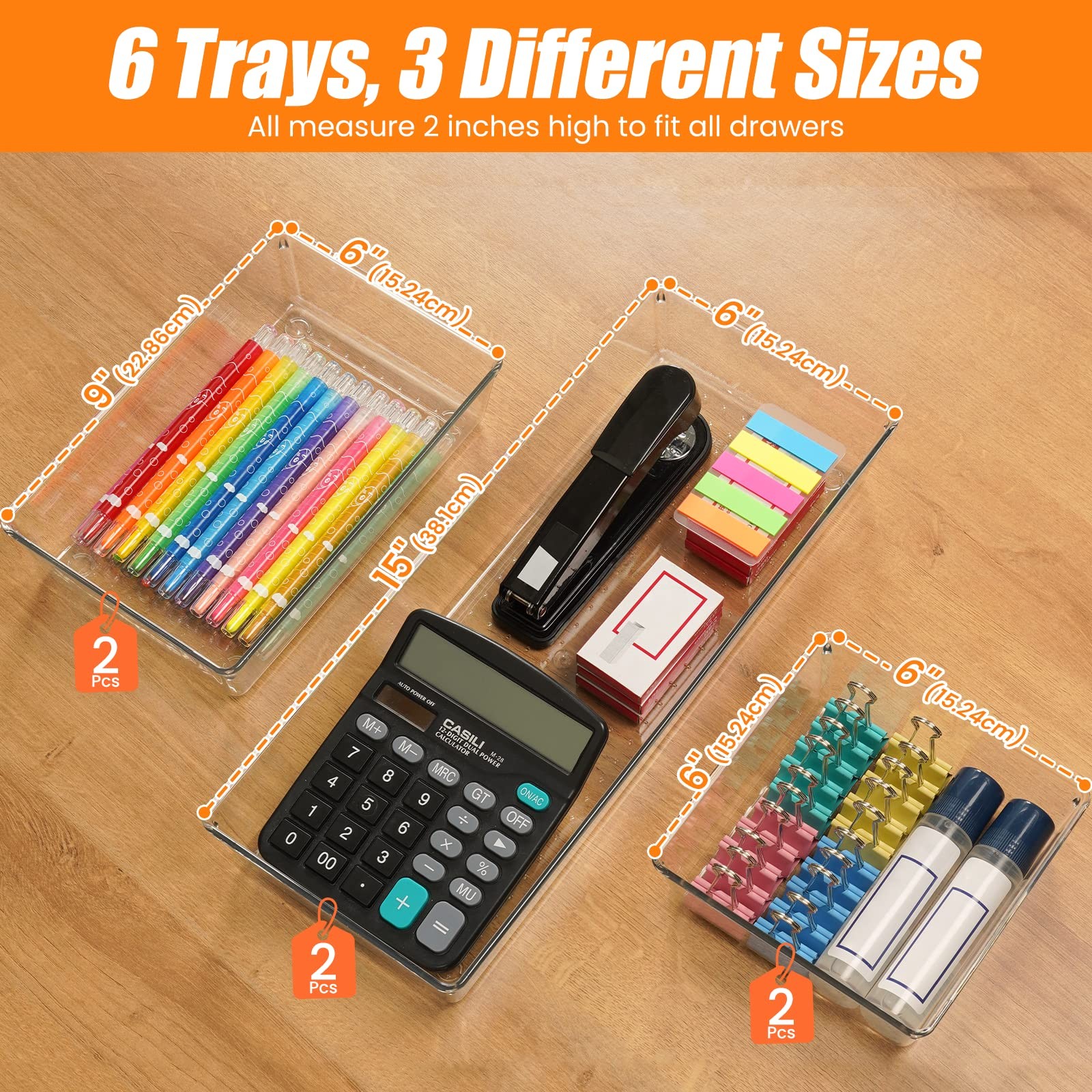 Criusia 6 Pcs Large Size Clear Drawer 6 PACK, Plastic Organizer