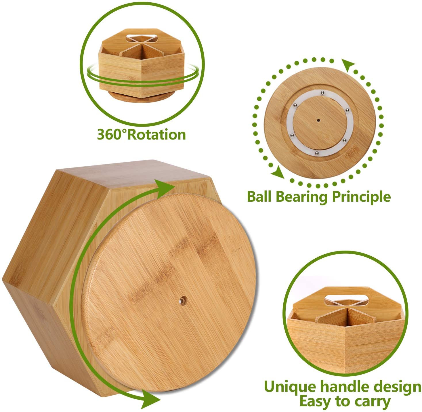 Bamboo Rotating Desk Organizer 6 Compartment Pen Pencil Holder Caddy