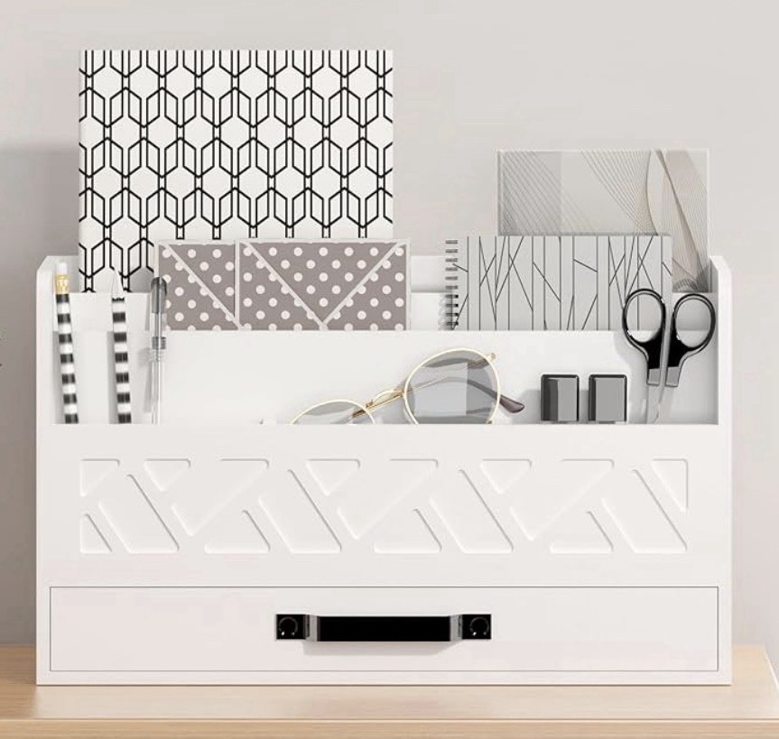 BLU MONACO Mail Organizer Countertop Kitchen – White Wood Desk Storage