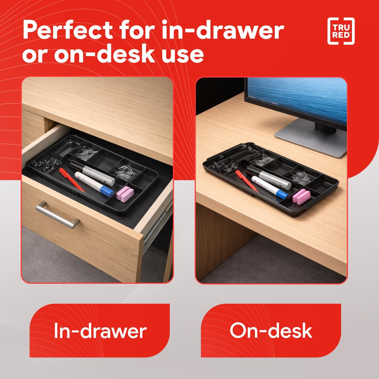 Expandable Plastic Drawer Organizer, 7‑Compartment, Black – Adjustable Desk &…