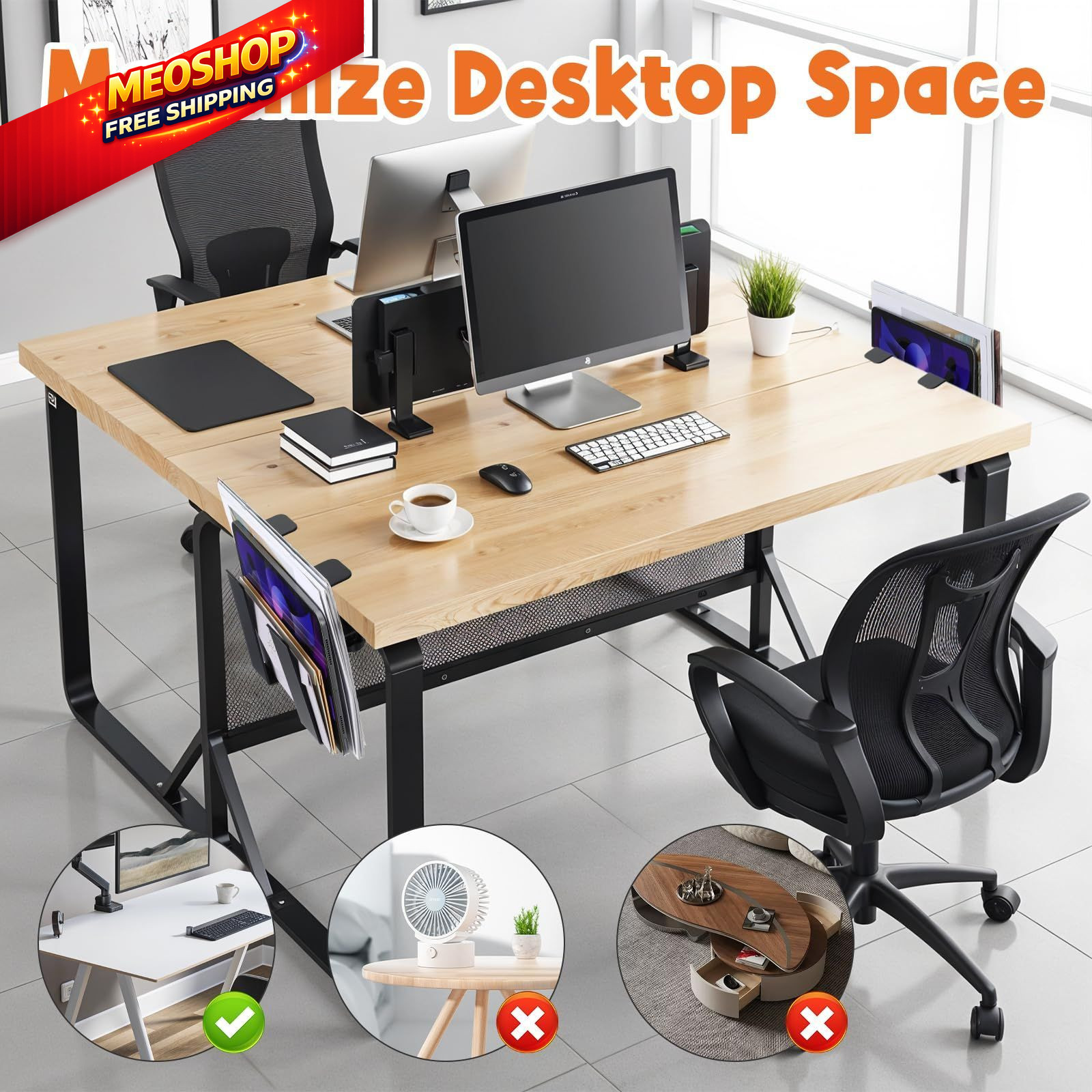 HOFURME 2 Pack Adjustable Desk Side Laptop Holder, Heavy-Duty Metal Desk…