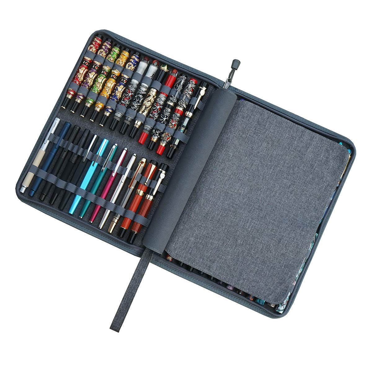48 Slots Gray Fountain Pen Case, Canvas Pen Holder Display Pouch Bag Storage …