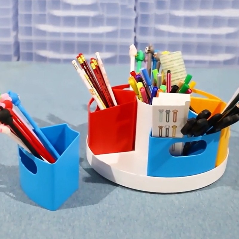 6 Compartments Desk Organiser for Kid, Rotating Pen Organiser Art Supply Holder