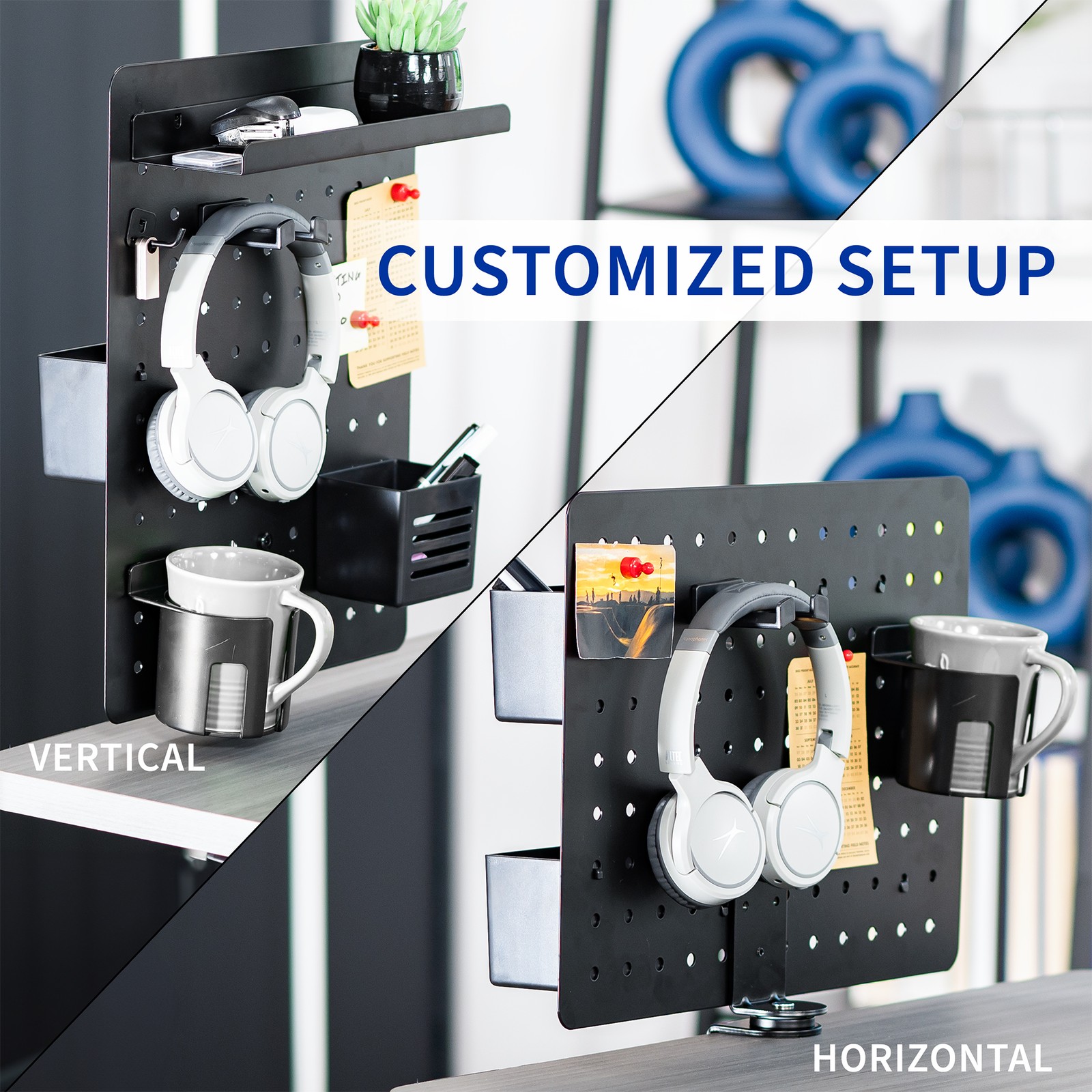 VIVO Black Steel Clamp-on Rotating 17″ x 13″ Pegboard, Magnetic Desk Organizer