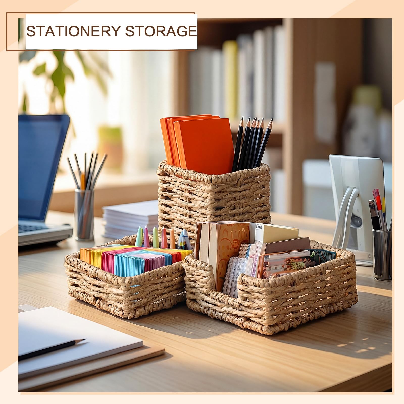 Paper Rope Woven Desk Organizer Set of 3 Natural Desktop Accessories Pencil P…