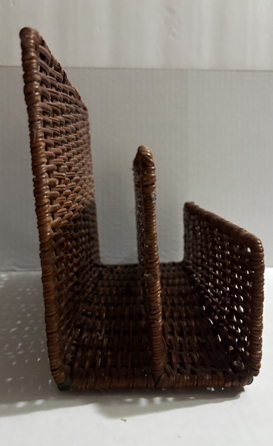 Wicker Desk Organizer Vintage Brown Rattan