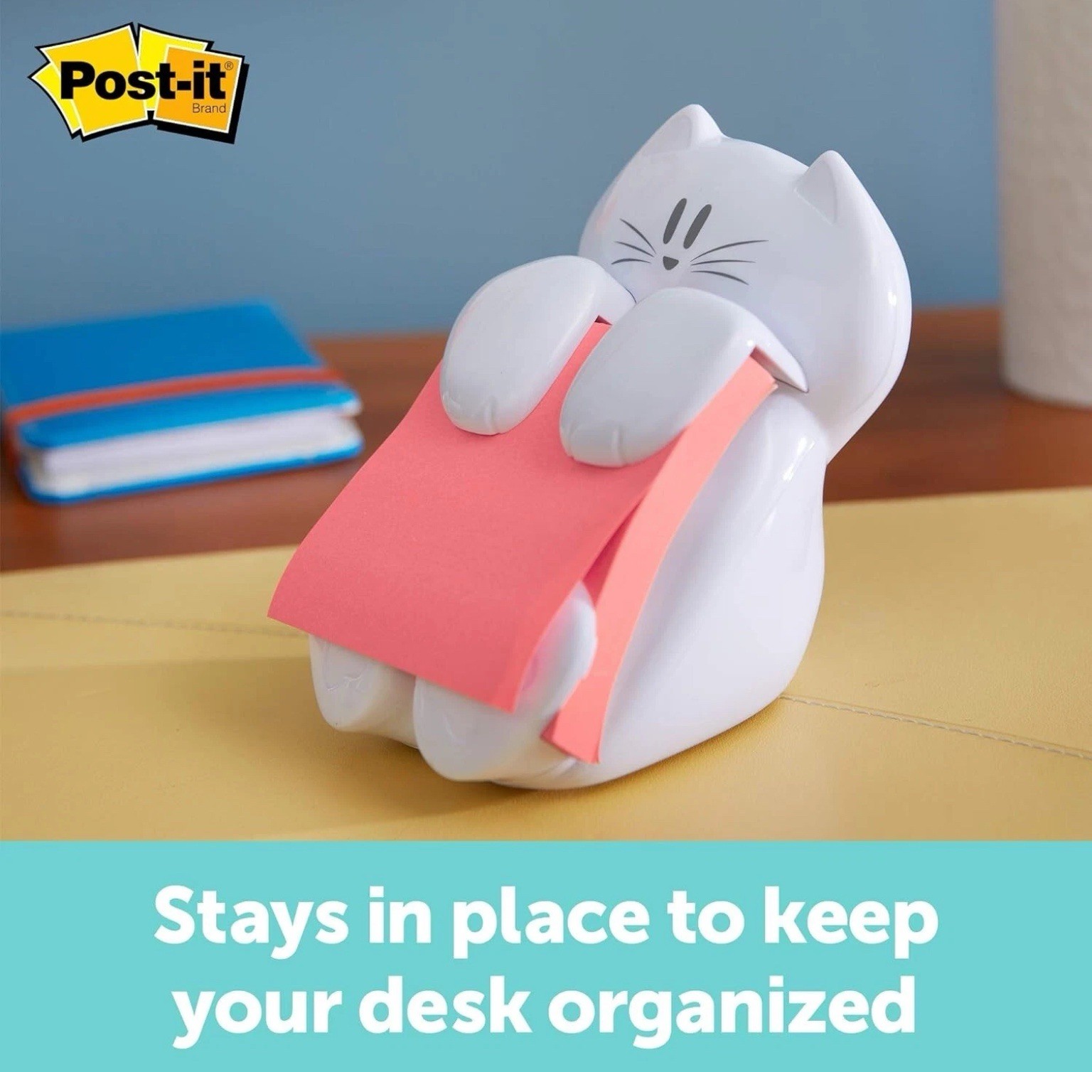 Post-It Pop Up Notes Sticky Note Dispenser Holder White Kitty Cat – Desktop