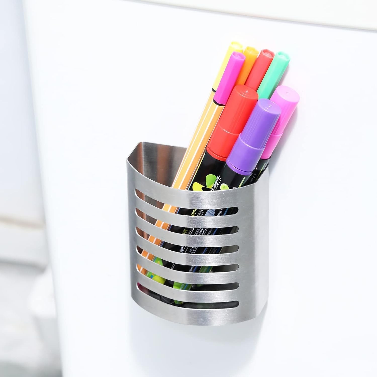2 Pack Magnetic Modern Pen and Pencil Holder, Metal Writing Utensil Storage Orga