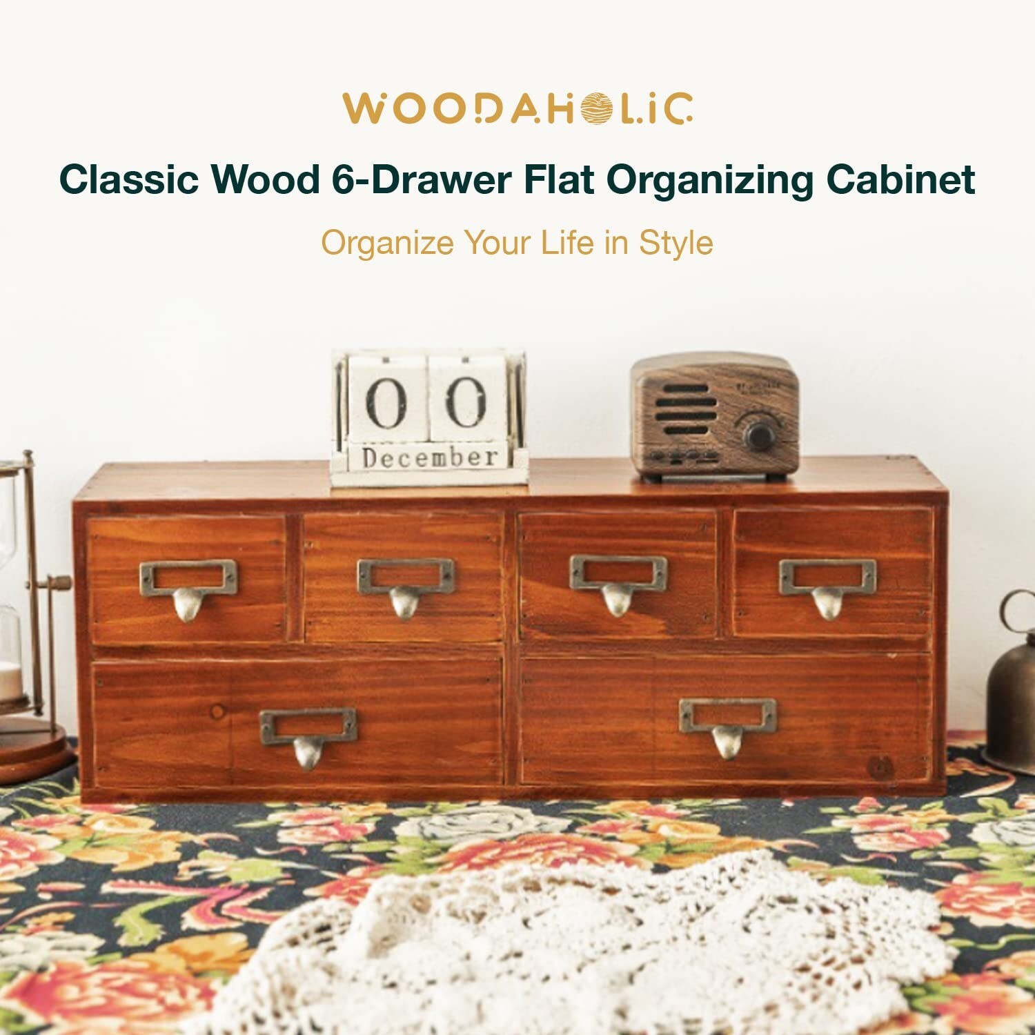 6-Drawer Vintage Desk Organizer Classic Brown Wood Storage Drawers for Tablet…