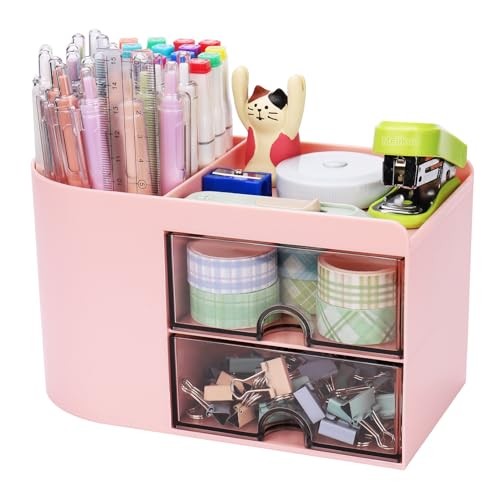 Desk Organizer with Drawer Pen Holder Small Pink