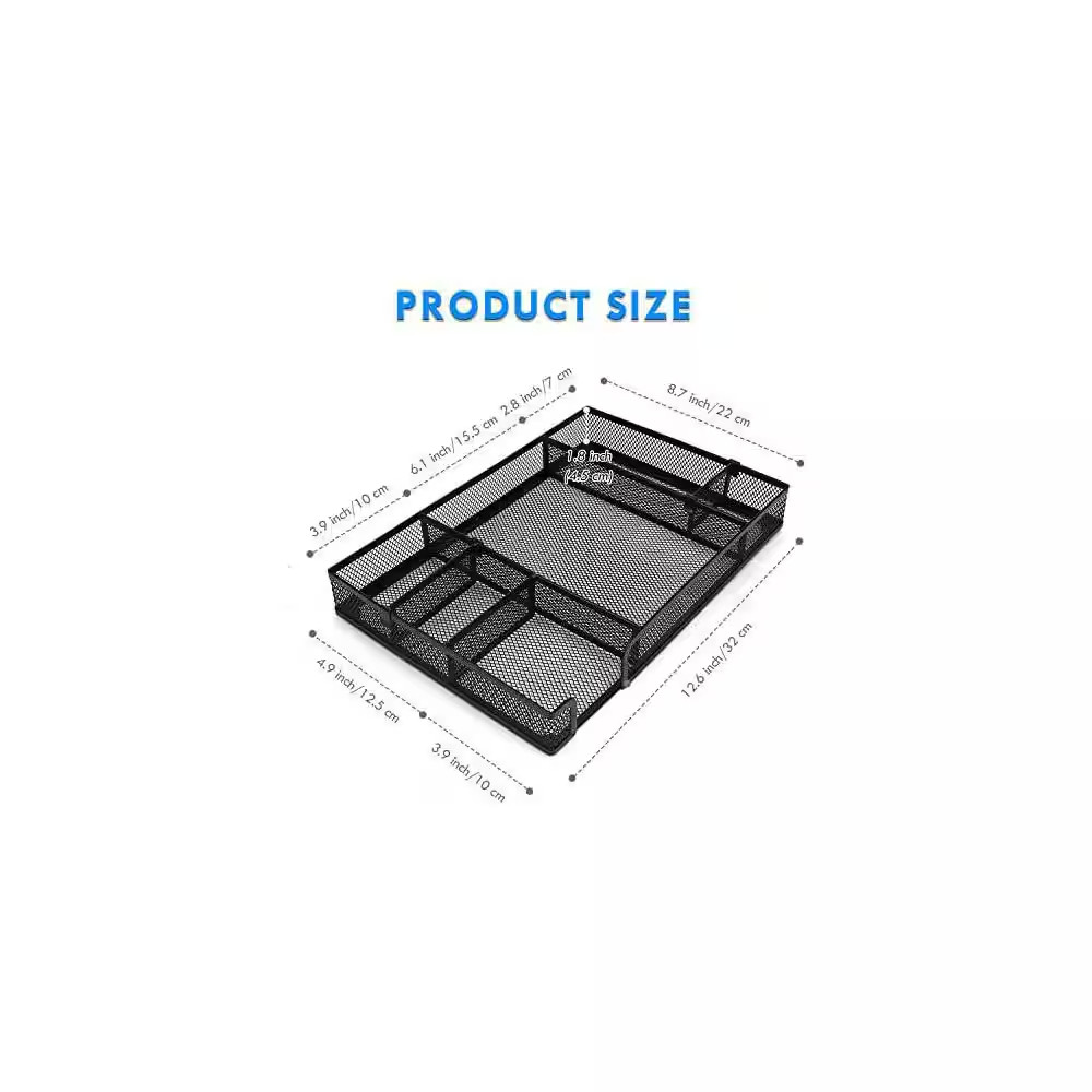 Desk Drawer Organizer Tray 1-Pack Metal Mesh Adjustable Compartments 6 Grid Mult