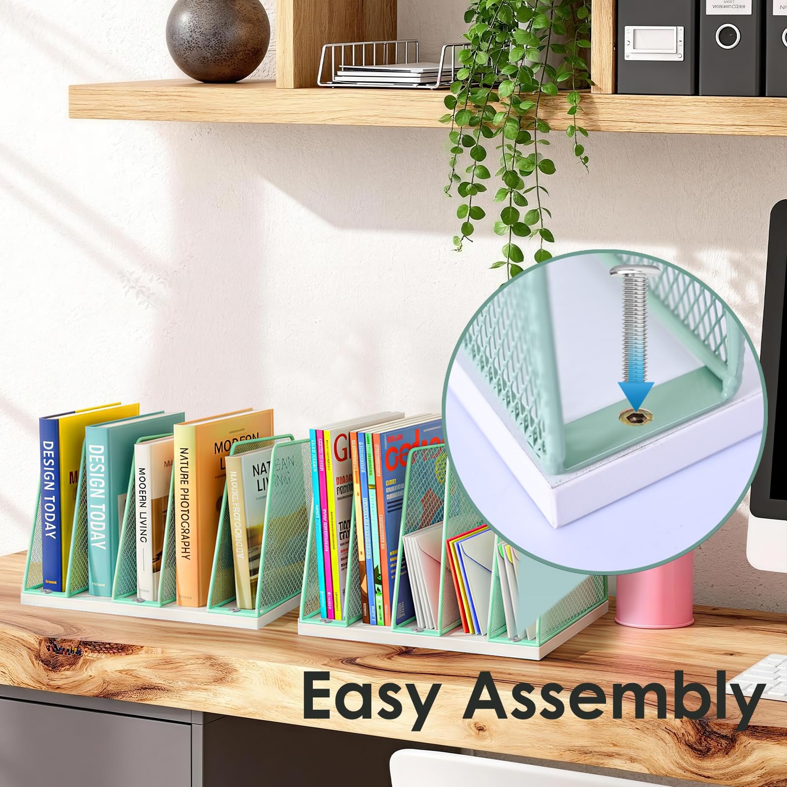 5-Section File Organizer for Desk, Wood Mesh Desktop File Organizer, File Sor…