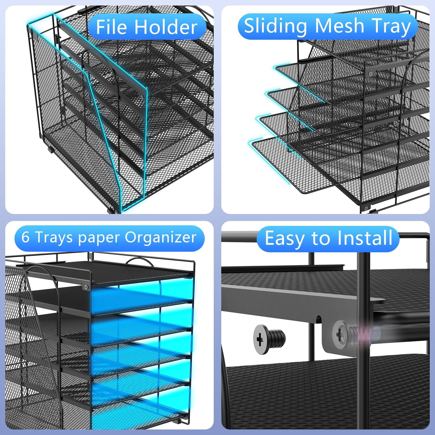 6 Tier Paper Organizer with Magazine Holder File Organizer Black