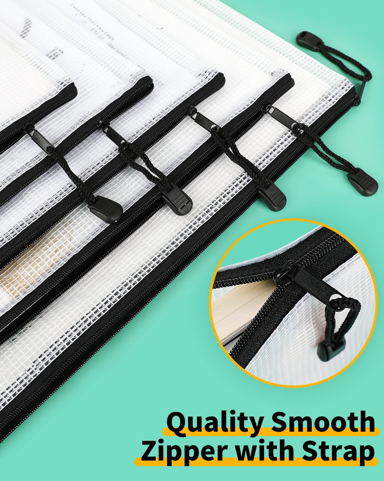 24 PCS Pencil Pouch 9.3×4.7 Inch Mesh Zipper Bags Waterproof Storage Black