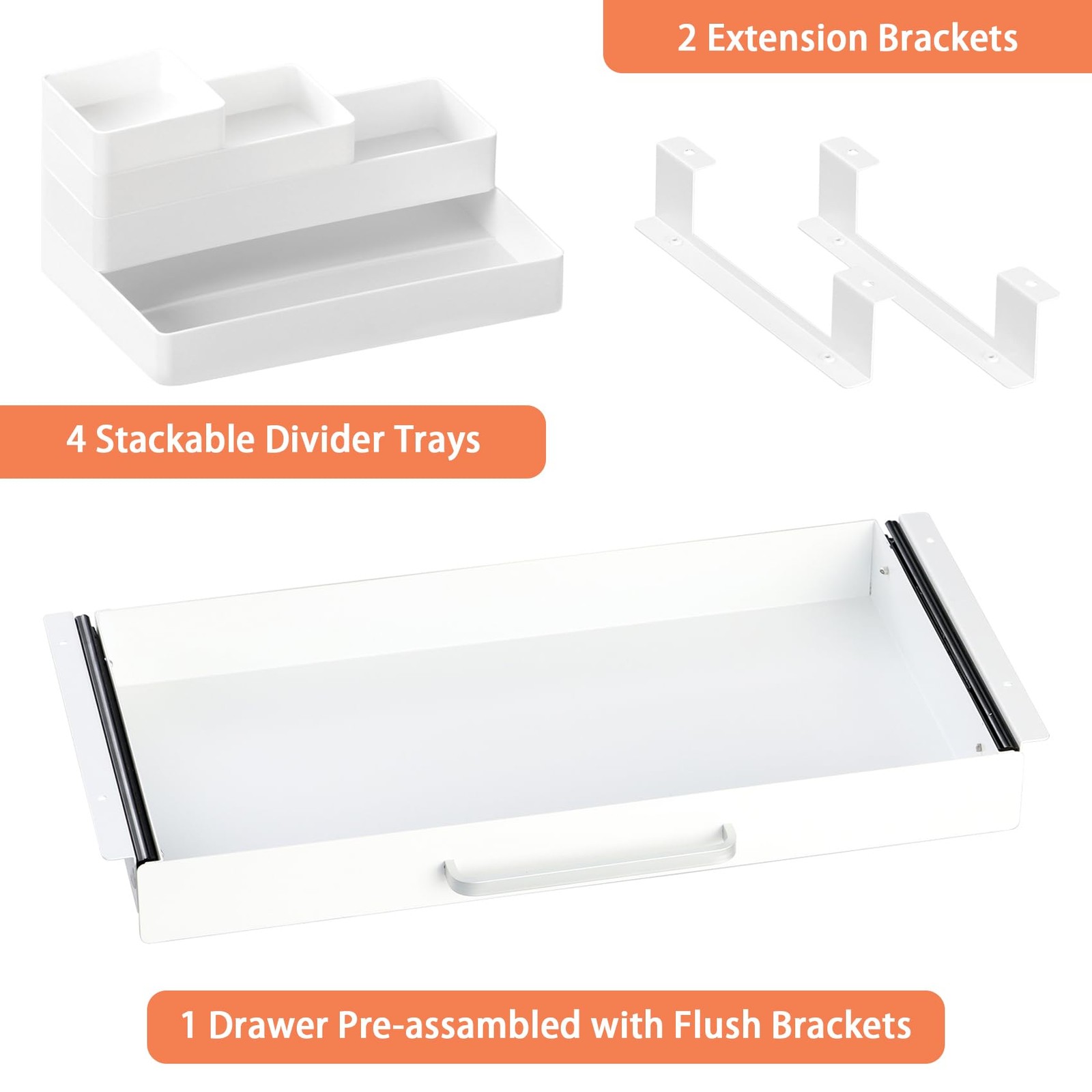 Osteed Under Desk Drawer White 21 4 Divider Trays Under Shelf Pencil Drawer