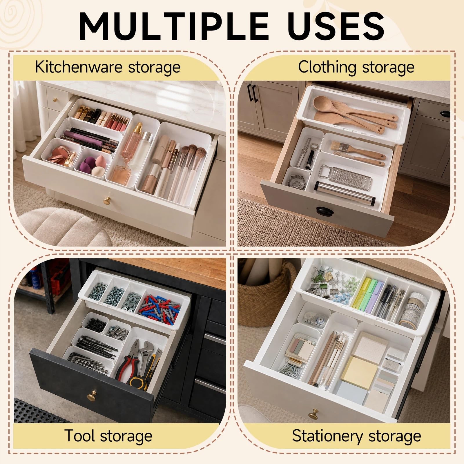 27 Pcs Deep Drawer Organizer Bulk, 2 Expandable Hanging Trays with Plastic Dr…