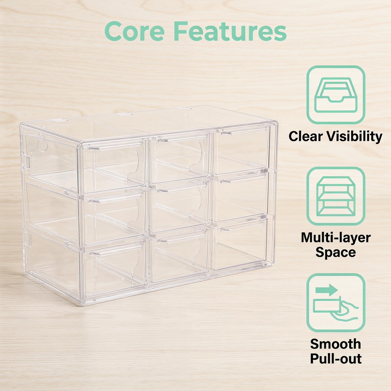 Acrylic Drawer Organizer, Clear Desk Organizer with Drawer, Plastic Stackable…