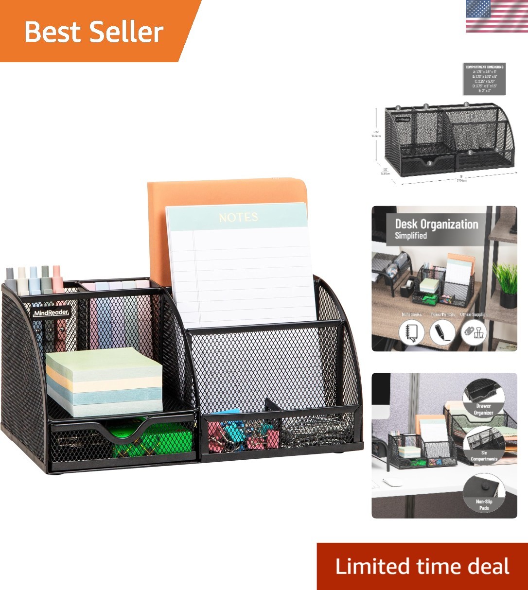 Durable Metal Mesh 7-Compartment Organizer for Efficient Workspace Management