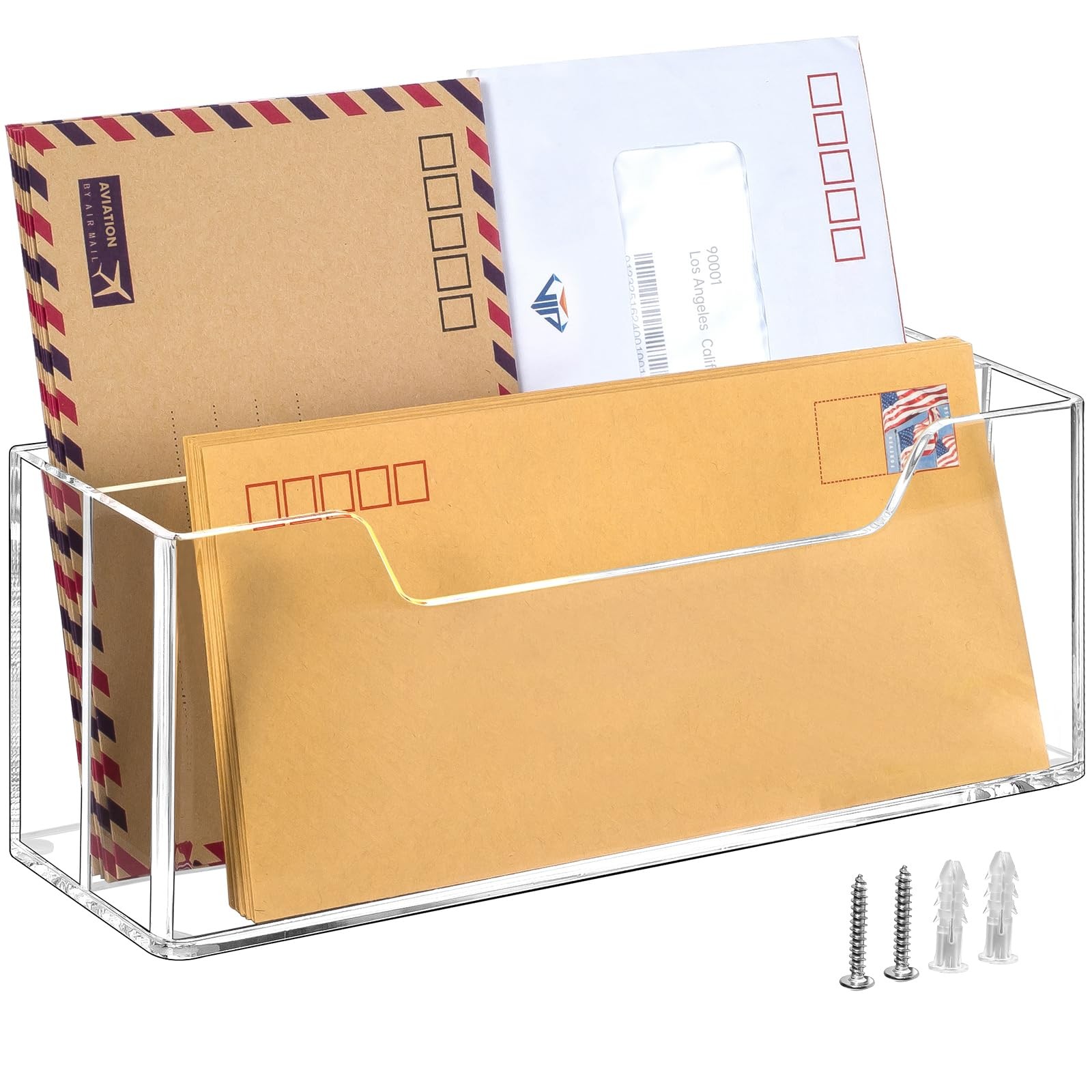 2Slot Clear Acrylic Mail Organizer Fits #10 Envelopes Wall Mount Desk Rack