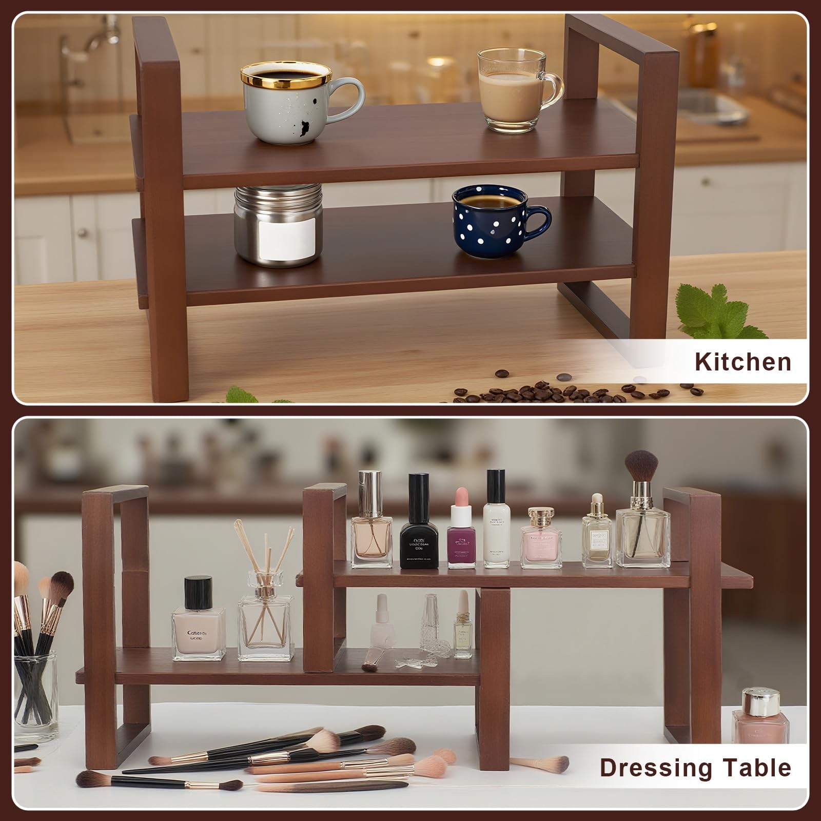 Desk Shelf, 100% Solid Wood Adjustable Desktop Standard, Walnut Colour
