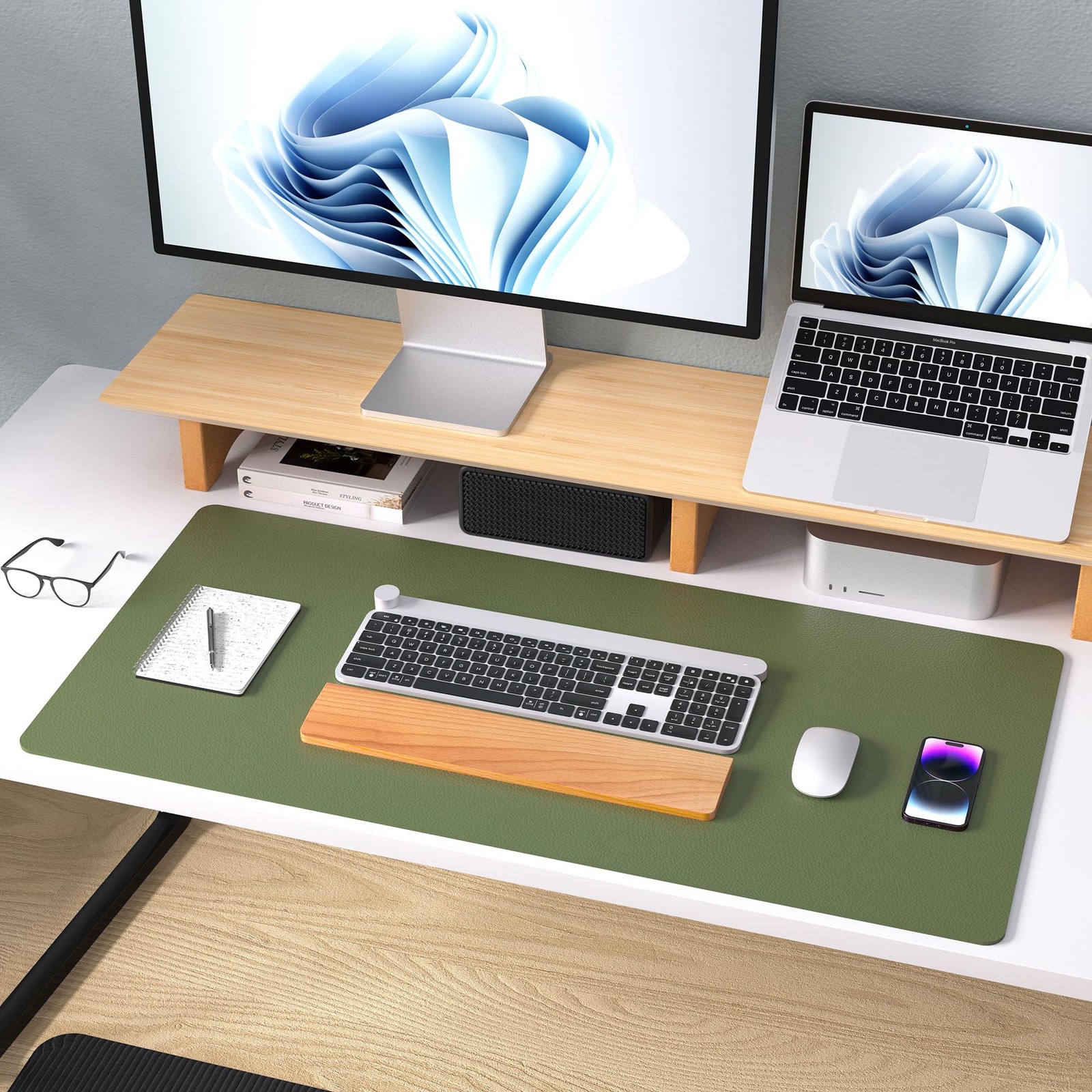 Aothia Desk Protector Mat, Mouse Pad, Non-Slip 23.6″ x 13.7″, Olive Green