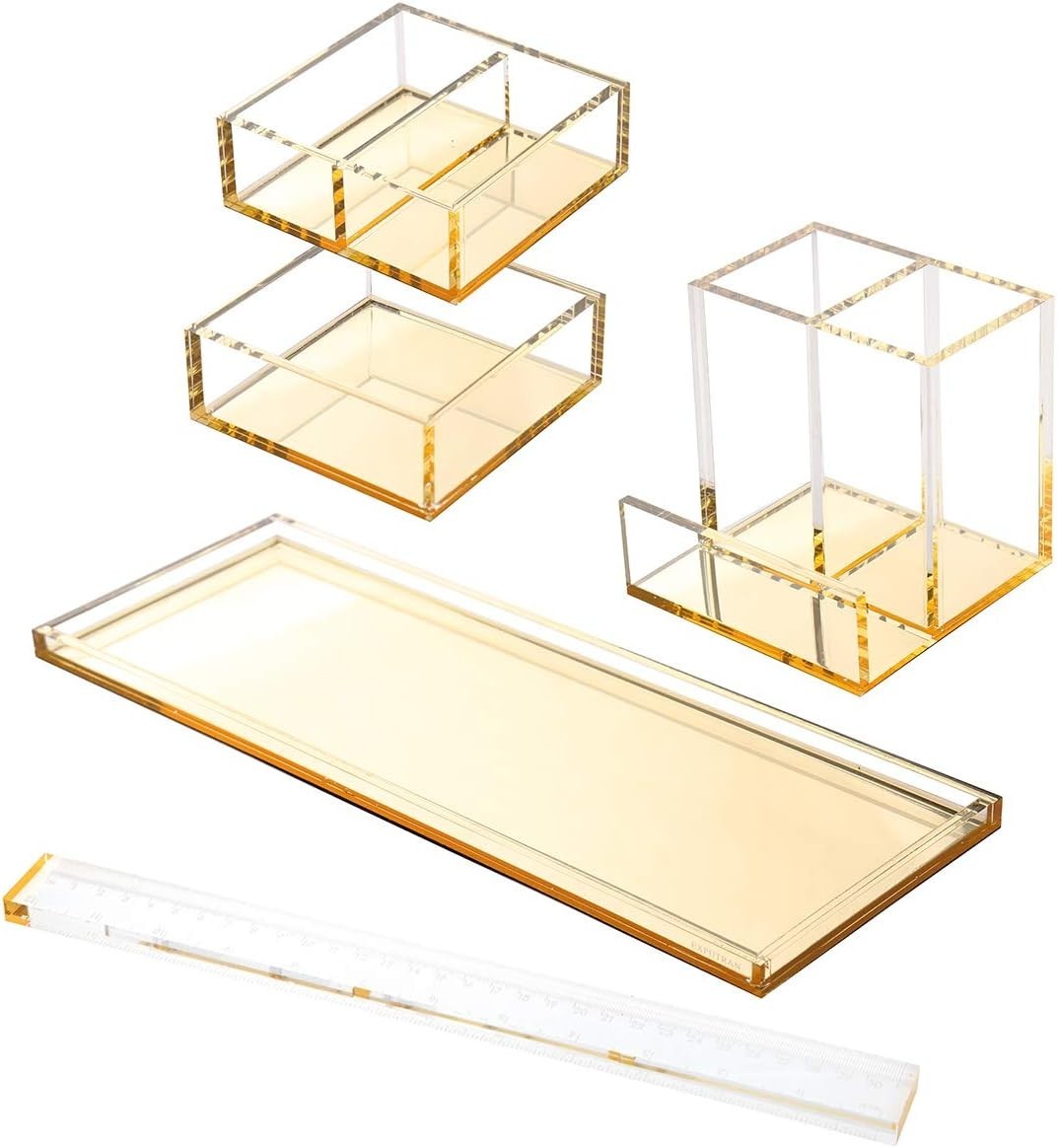 Gold Acrylic Desk Organizer Set with Free Ruler