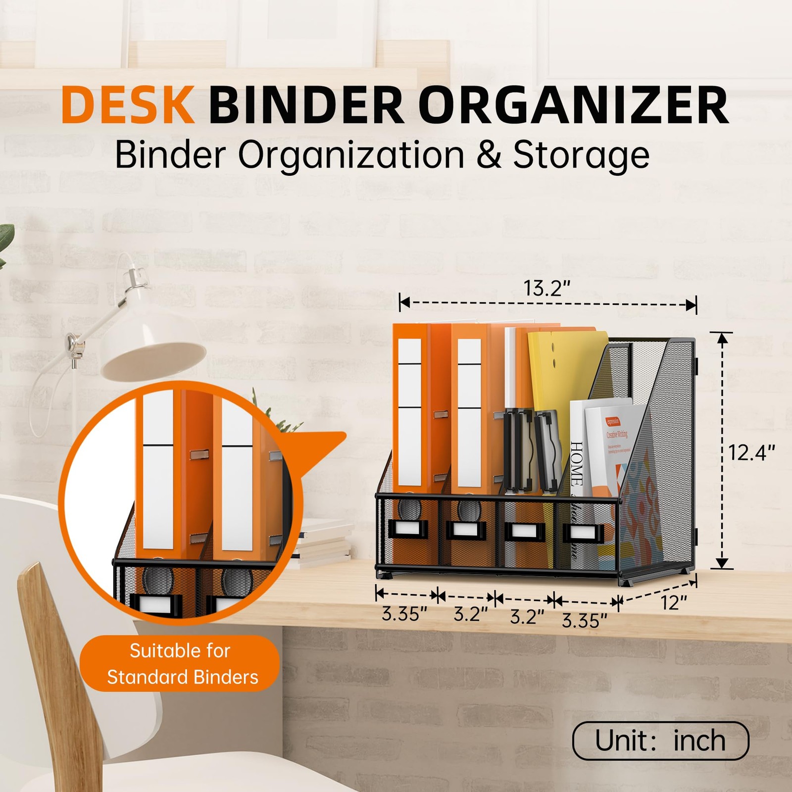 4 Vertical Compartments Magazine File Holder, Binder Organizer, Metal Desk Or…