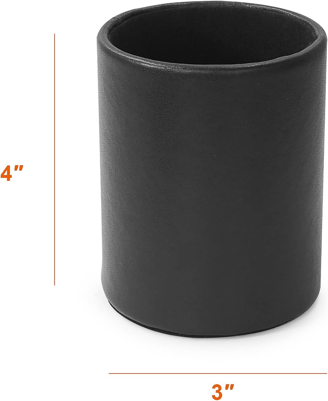 Leather Pencil Holder Pen Cup Desk Organizer Round Black 3.5×4