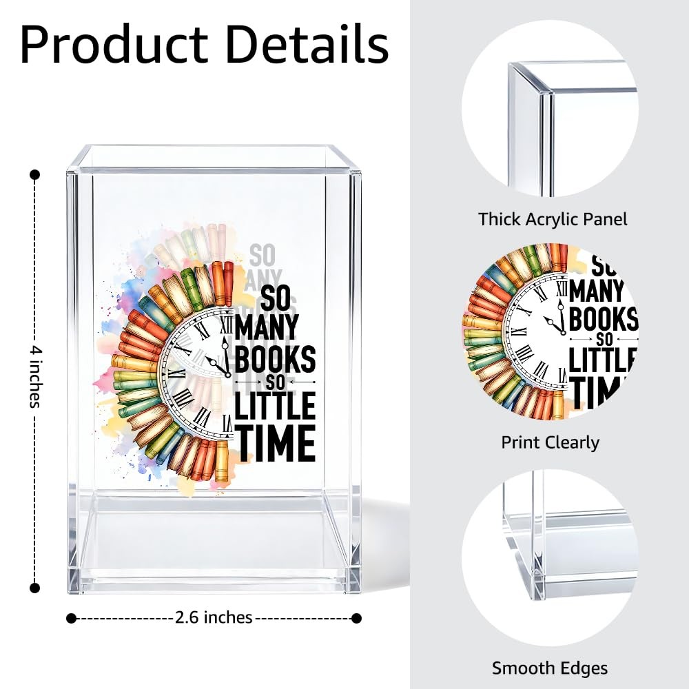 So Many Books So Little Time Acrylic Pen Holder Cosmetic Organizer, Funny Boo…