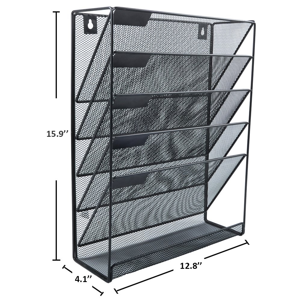 EASEPRES Hanging File Holder Organizer, 6 Tier Mesh Metal Wall 5Tier, Black