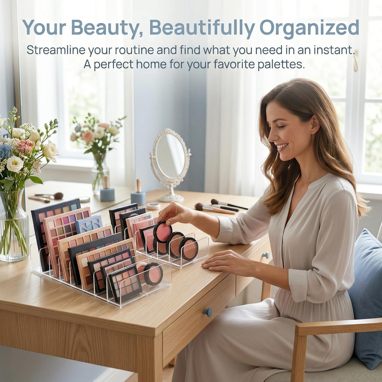 Makeup Palette Organizer, 2 Pack Clear Large 7-slot+Small 7-slot,