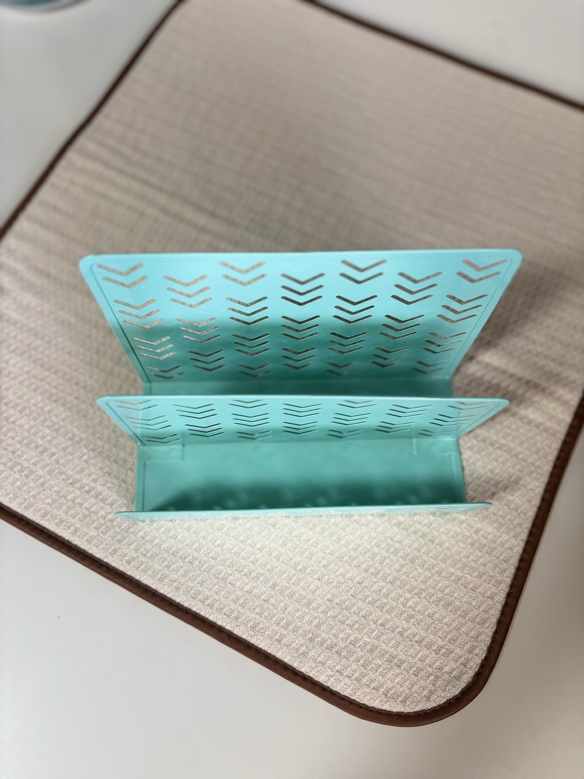 Aqua/Teal Metal Desktop Organizer 3-Slot Letter Mail Paper Holder Chevron