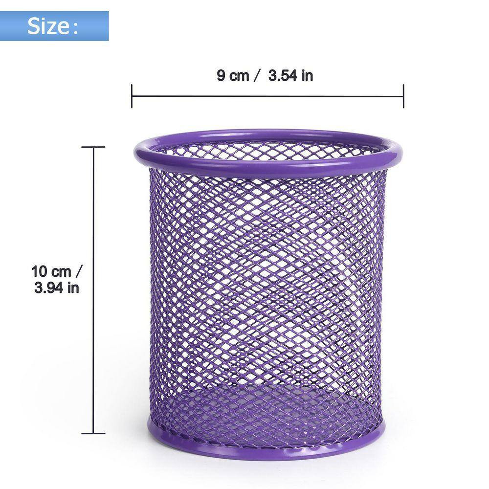 3.5 X 3.5 X 3.9 Inches Mesh Metal Pen Holder Cup for Desk Office, Purple, Holds