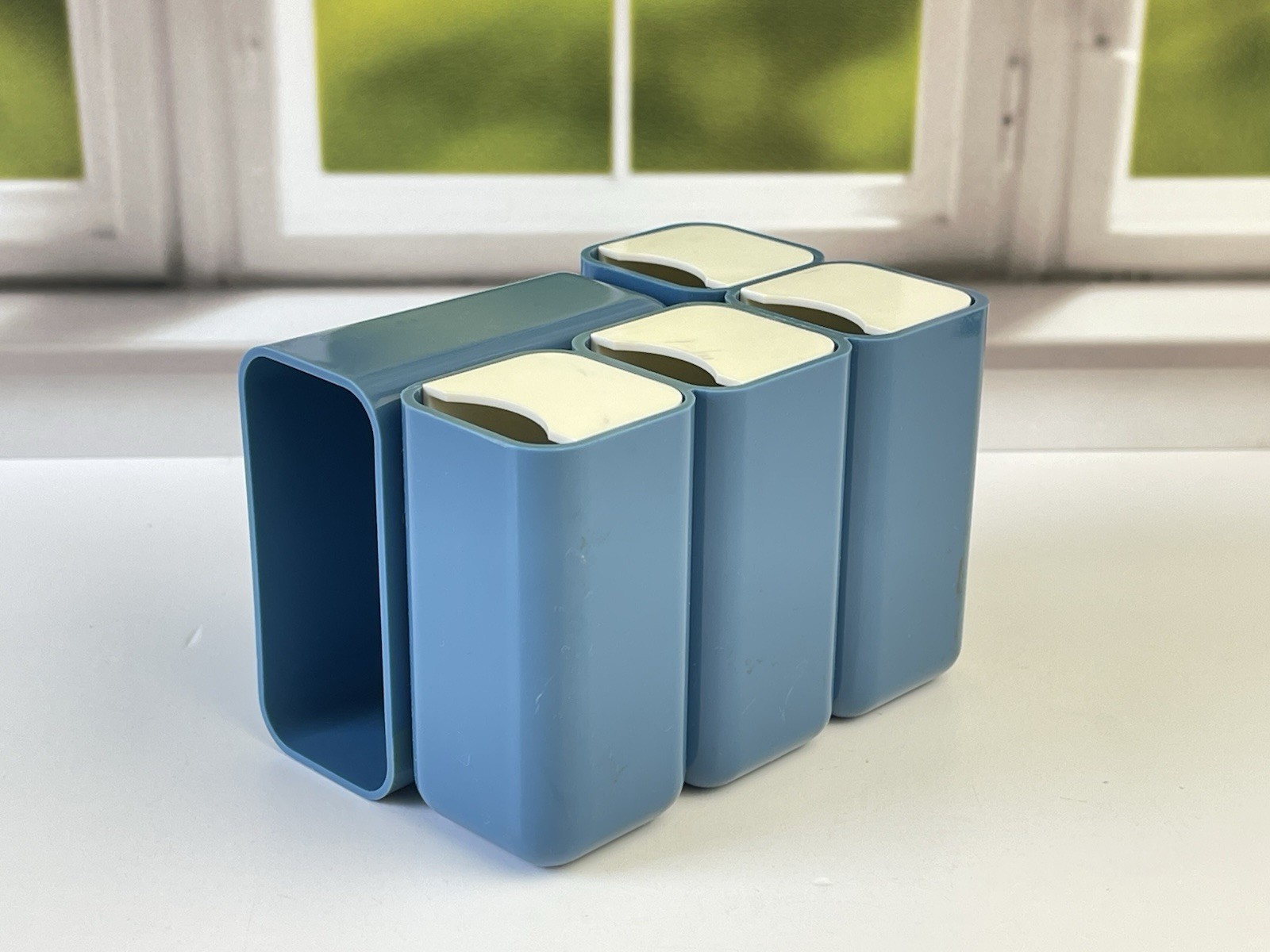 Vintage Mid Century Modern Blue Plastic Mini Drawer Storage Caddy Desk Organizer