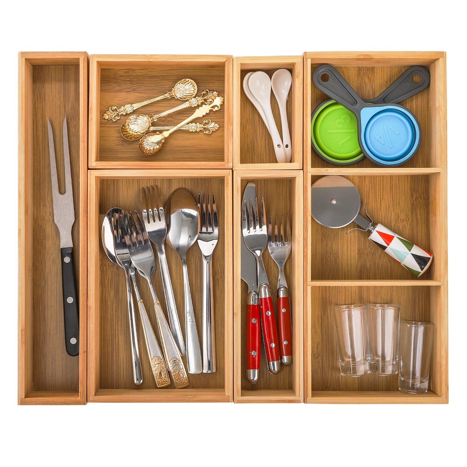 Youeon Set of 6 Bamboo Drawer Organizer Storage Box, Adjustable Natural
