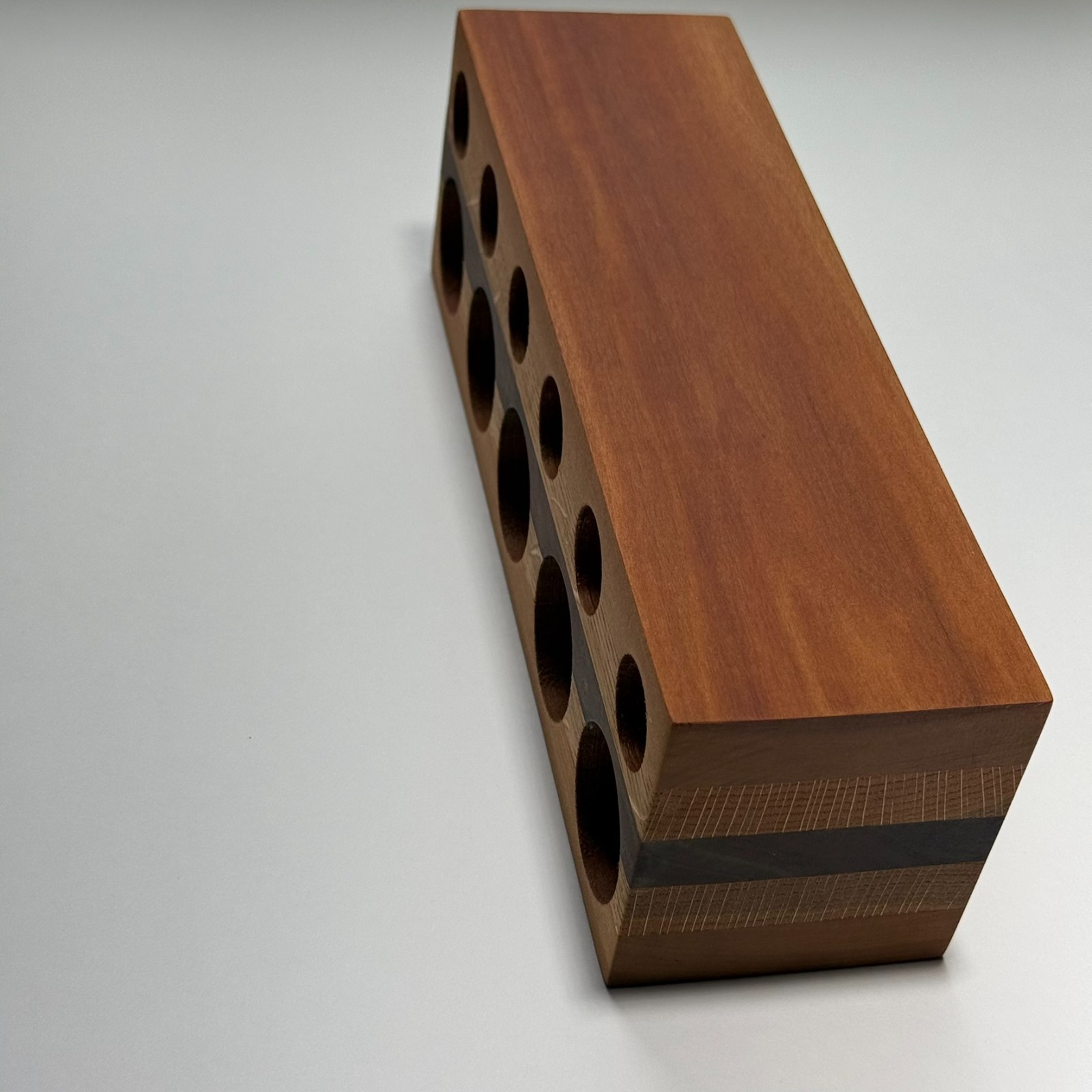 Handmade Oak Cherry Walnut Desk Caddy – 1″ & 1 5/8″ Holes, Large Wood Organizer
